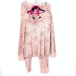 Kate Spade Pajama Set Womens Size L Pink Black Gold Polka Dot Novelty Print